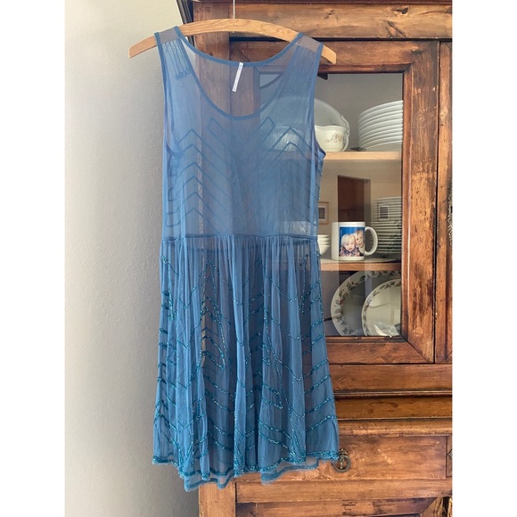 Free People Blue Mesh Beaded Slip - Picture 10 of 12
